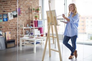 Creative woman working in art studio